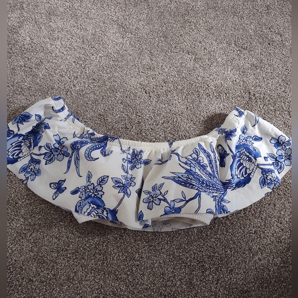 Tara Grinna bikini blue floral size 6 high rise size 34 off the shoulder top - Picture 7 of 13